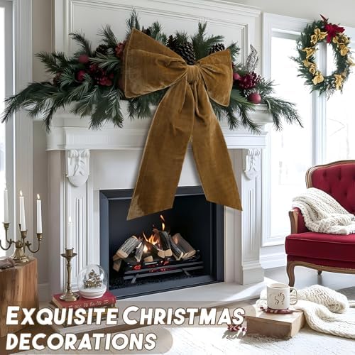 HunnmingRe 20 x 30 Inches Large Brown Velvet Bow Christmas Tree Topper - Image 5
