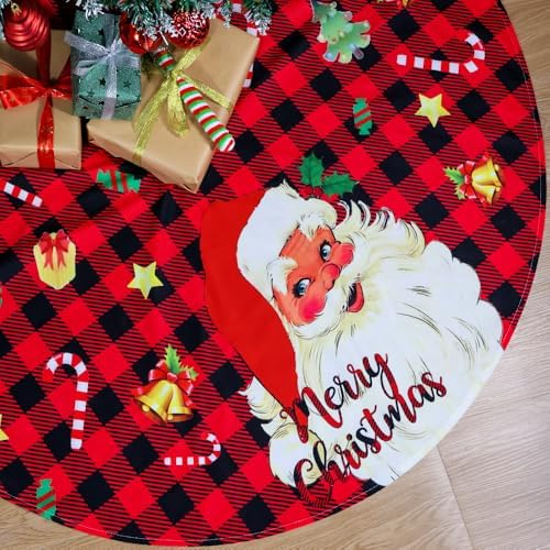 Multiwins 48 Inch Christmas Tree Skirt Red Santa Claus with Candy Cane Christmas Stockings, Black Red Buffalo Plaid Christmas Tree Skirt Ornaments for Merry Christmas Holiday Party Decorations Indoor by multiwins