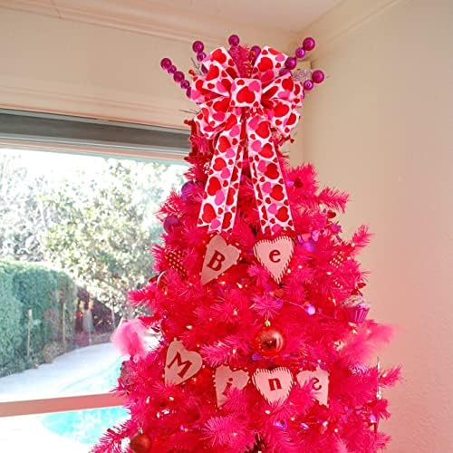 Valentine Tree Topper Bow with Heart Decorations, 11.4?€?x19.6?€? Large Red Pink Valentines Wreath Bow Decor for Valentine's Day Wedding Holiday Party Wall Home Front Door Decorative - Image 5