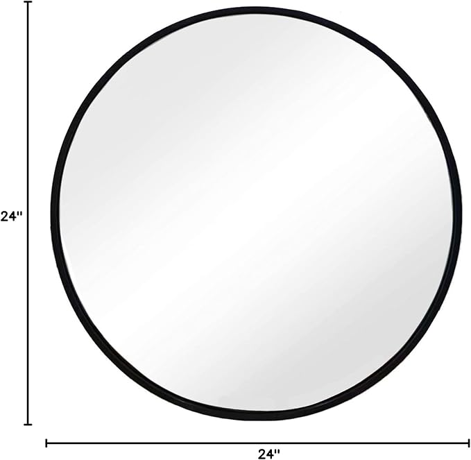 Sunniry Black Round Mirror, Round Mirror 24 inch, Black Circle Mirrors Metal Frame, Wall Mounted Mirrors for Living Room, Bathroom, Wall, Entryway.