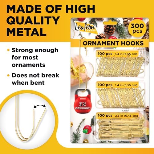 Leafeon Pack Christmas Ornament Hooks - Ornament Hanger for Christmas - Essential Hooks for Ornament Hangers (300 pcs Gold) - Image 3