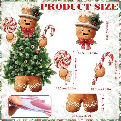 Soulchen 4 Pcs Gingerbread Christmas Tree Topper Gingerbread Christmas Tree Decorations Peppermint Candy Head Arms and Legs Ornament for Xmas Gift Indoor Holiday Party Decor Home Supplies - Image 2