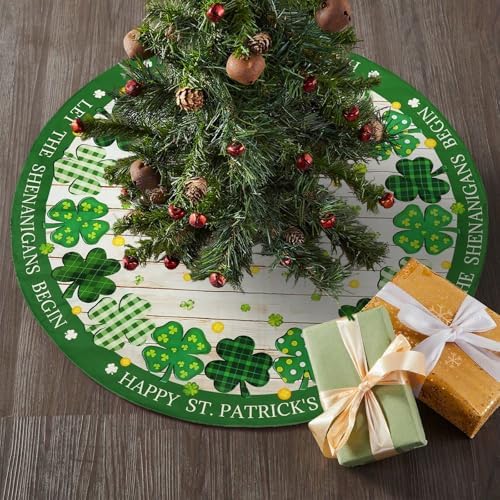 36 Inch St. Patricks Day Tree Skirt Mat Short Plush Green Shamrock Tree Skirts for Indoor Outdoor St. Patricks Day Tree Decoration(Green Shamrock) - Image 2