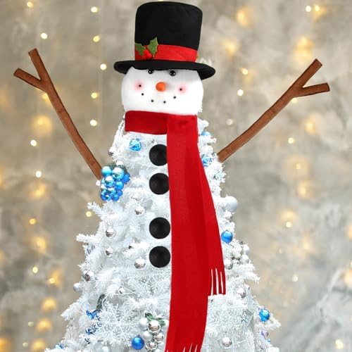 Syhood Snowman Christmas Tree Topper Large Holiday Funny Plush Stuffed Hanging Ornaments with Arms, Legs, Belt, Scarf for Christmas Tree Decorations Wine Bottle Curtain Xmas Home Decor by Syhood