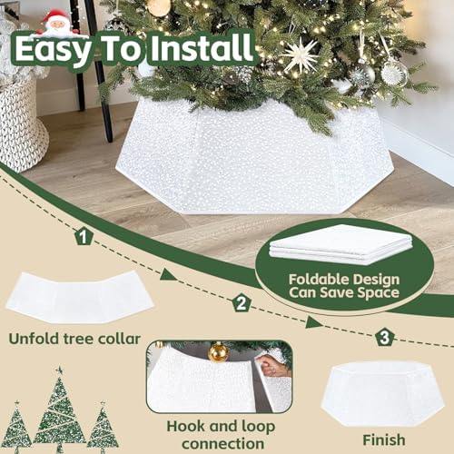 White Christmas Tree Collar for 9 ft Tree Foldable 31.49 Inch Sequin Christmas Tree Ring Velvet Tree Skirt Cover for Xmas Pencil Tree Holiday Decor - Image 3