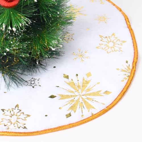 Christmas Tree Skirt White Pink Red Plush Christmas Tree Skit Jacquard Cashmere Snowflake Xmas Holiday Decoration Ornament for Merry Christmas Party Christmas Tree Decoration (Gold White, 11 INCH) - Image 6