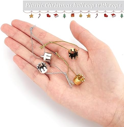 WEBEEDY 400pcs Christmas Ornament Topper Caps Gold and Silver Ornament Caps Hanger Replacement with Hanger Strings Cord Set for Christmas Tree Decorations DIY Crafts - Image 3