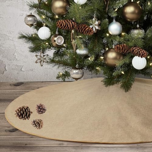 Burlap Fall Christmas Tree Skirt, 48'' Large Jute Linen Tree Decorations - Image 5