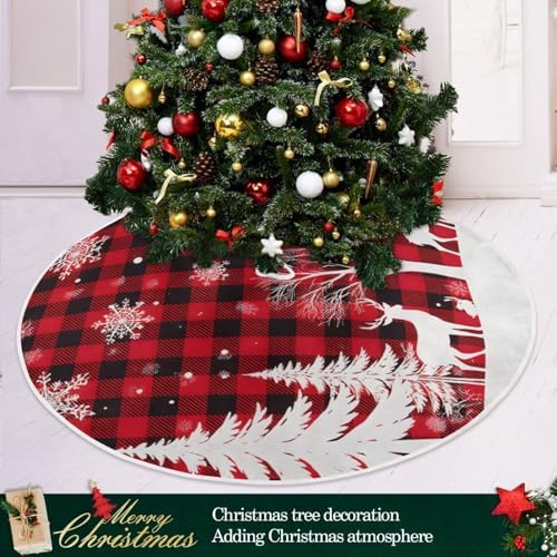Christmas Tree Skirt Deer Buffalo Plaid Small Xmas Tree Skirts Decorations 36 inch Burlap Tree Mat Cover for 4 ft Trees Holiday Party - Image 2