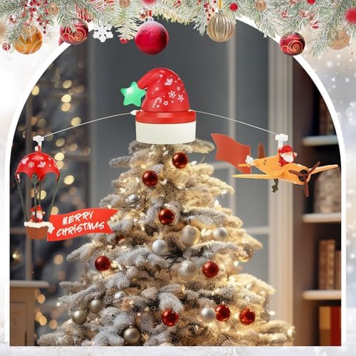 Realspring Christmas Animated Tree Topper, Santa Hat Hot Air Balloon Plane - Image 6