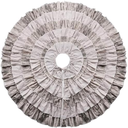 yuboo 48 Inch Western Farmhouse Tree Skirt, 6-Layer Ruffled Wood Grain & Burlap Design, Rustic Country Cowboy Holiday Decoration for 6-7.5 Ft Trees - Image 3