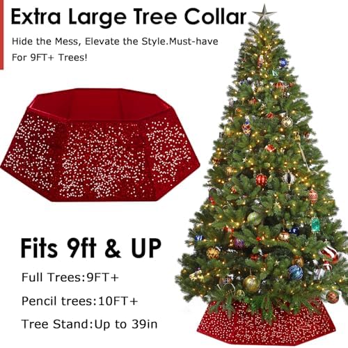 Christmas Tree Collar with Sparkling Sequin Tree Skirt for Holiday Home Decor Xmas Tree Ring (Red, X-Large) - Image 2