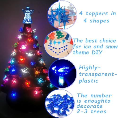 117Pcs Ceramic Christmas Tree Replacement Lights Bulbs Deep Bluebird and 1 Angel/3 Stars Topper Ornament for Ceramic Tree D??cor - Medium Plastic Pegs. - Image 3
