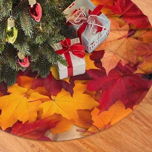 Autumn Christmas Tree Skirt, Maple Leaves Fall Xmas Large Tree Mat, New Year Festive Holiday Party Decorations 30" inches - Image 5