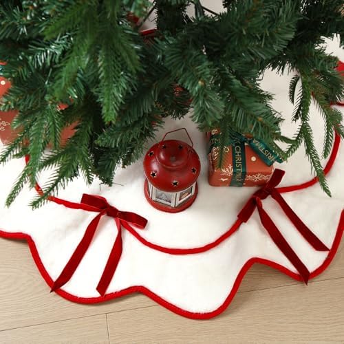 Soulchen Red Velvet Bow Christmas Tree Skirt Furry Plush 36 Inch - Image 5