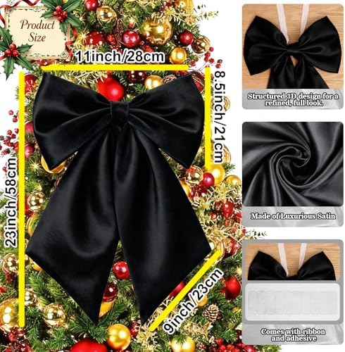 Black Bows Decor 22×11 Inch Big Black Bows Decoration Background for Crib Christmas Tree Topper Bachelorette Coquette Baby Bridal Shower Wedding Xmas Valentine's Day Bows for Car (3 Pack) - Image 2