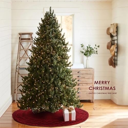 NIBESSER Red Knit Tree Skirt 48" Christmas Tree Skirt Knitted Mat Christmas Decorations Yarn Thick Rustic Cable Knit Tree Skirt for Home Party Holiday Ornaments - Image 4
