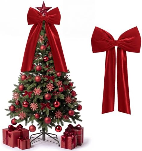 Knitgrip Extra Large Velvet Christmas Tree Topper Bow, Red, 47 Inch by Knitgrip
