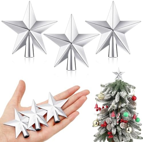 Hanaive 3 Pcs Mini Christmas Tree Topper Small Star Christmas Treetop Ornaments for Mini Tree Holiday Decorative Star for Xmas Home Decor(Silver,2.36 Inch) by Hanaive