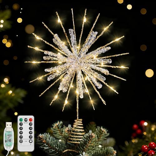 Lewondr 12" Crystal Lighted Christmas Snowflake Tree Topper, Gold by Lewondr