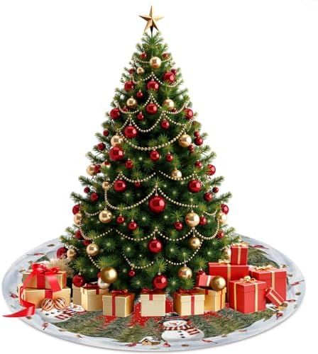 Red Snowman Christmas Tree Skirt 36 Inch Pine Tree Bird Cardinals Xmas Trees Skirts Mat for Winter Holiday Party Indoor Outdoor Decorations - Image 7