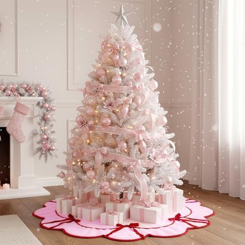 Soulchen Red Velvet Bow Pink Christmas Tree Skirt 36 Inches - Image 7
