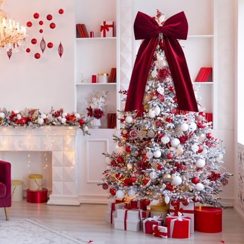 Knitgrip Extra Large Velvet Christmas Tree Topper Bow, Burgundy, 47 Inch - Image 4