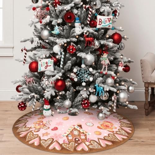 Candy Gingerbread Man Christmas Tree Skirt - Plush Polyester Mat Resistant with 3 Red Ties for Xmas, Halloween Decorations, Party Decor 48" - Image 5