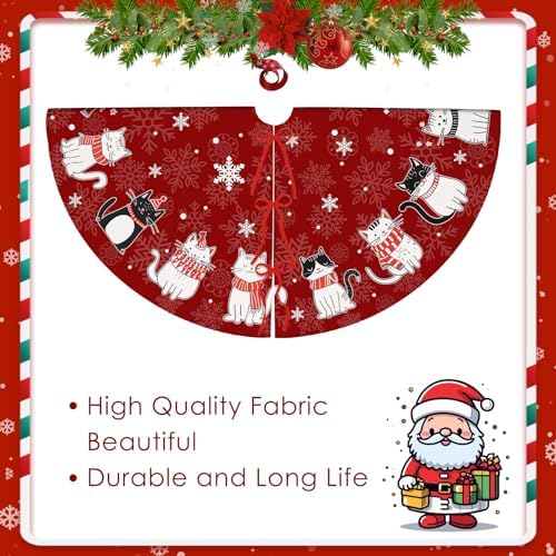 Cats Christmas Tree Skirt 48 Inch Red Xmas Tree Skirt Snowflakes Tree Mat Decorations for Winter Holiday Party Home Decor Indoor Outdoor Ornaments - Image 6