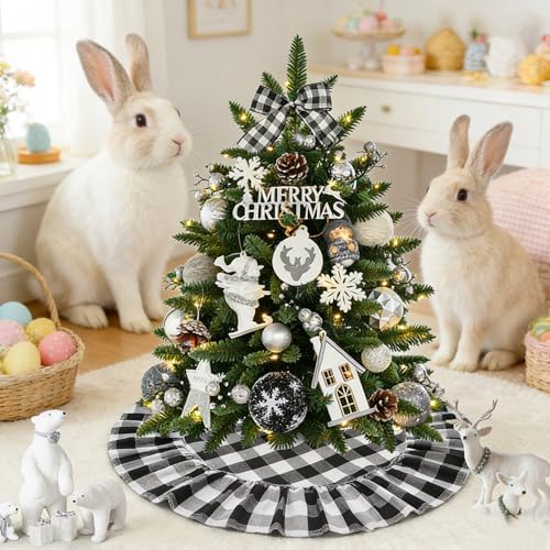 Yuboo Buffalo Plaid Tree Skirt Black and White Check Christma Tree Skirt Mini 24 Inch for Tabletop Easter Farmhouse Country Xmas Decor Holiday Ornaments by yuboohomedecorations