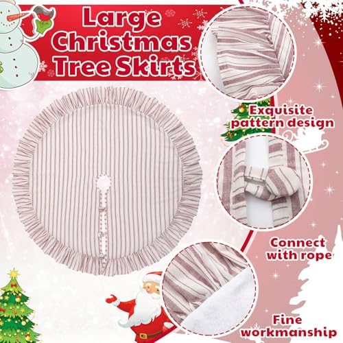 Sosation 48 Inch Vintage Christmas Tree Skirt Red White Striped - Image 3