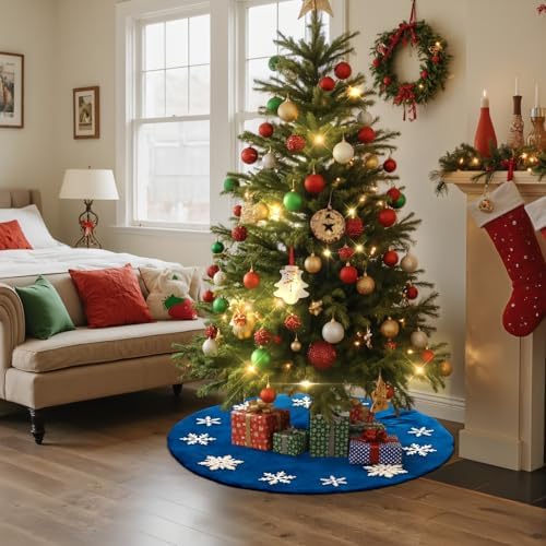 Lanpn Christmas Tree Skirt 16 inch, Velet Xmas Tree Skirt with Embroidery Snowflake Winter Christmas Tree Mat for Small mini Silm Pencil Tree Winter Holiday Indoor Xmas Decor (Blue, 40cm) - Image 6