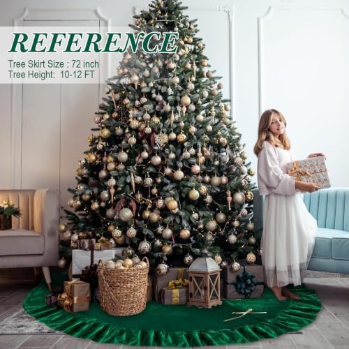 72 Inches Velvet Christmas Tree Skirt Decorations Green Luxury Xmas Fur Plush Skirts for Merry Christmas Party Rustic Vintage Holiday Home Winter - Image 4