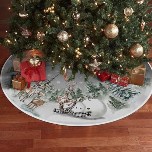 AVOIN colorlife Snowman Reindeer Snowflake Christmas Tree Skirt 48 Inch, Winter Holiday Tree Mat Decoration - Image 5