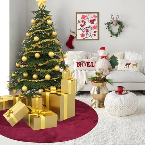 Christmas Tree Skirt 56 inch, Wine Red Plush Christmas Tree Skirt, for Family Christmas Decoration, Christmas Party Decoration(Wine Red???Large) - Image 5