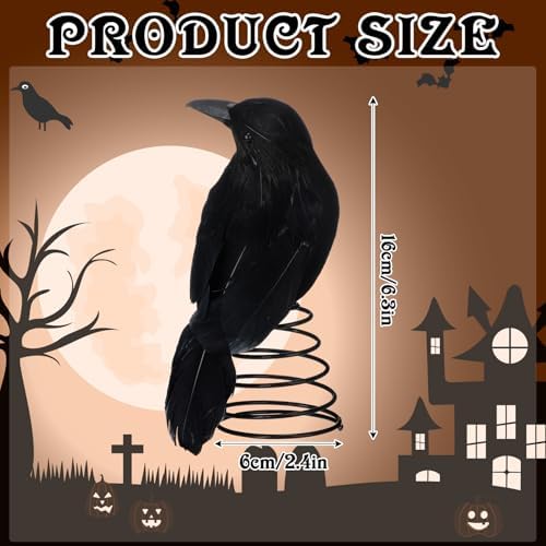 Suncalla Halloween Black Crow Tree Topper 6.3 in Spooky Raven Tree Topper - Image 2