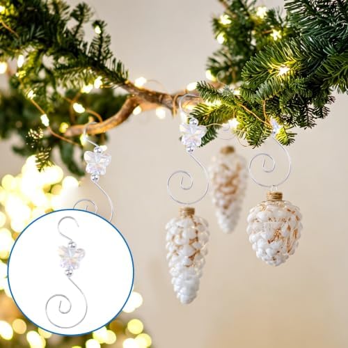 INCREWAY 30PCS Christmas Ornament Hooks with Butterfly Bead, S-Shaped Decorative Hangers Silver Metal Wire Transparent Acrylic Beads for Christmas Tree Decorations Party Crafts Door Frame - Image 6
