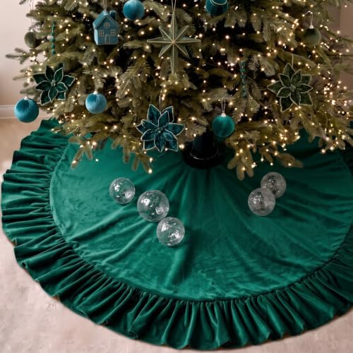 Velvet Christmas Tree Skirt, 60 Inches, Bow Style, Dark Green by Vertintong