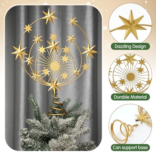 Gejoy Celestial Gold Metal Tree Topper, 10 Inch Christmas Holiday Decor - Image 3