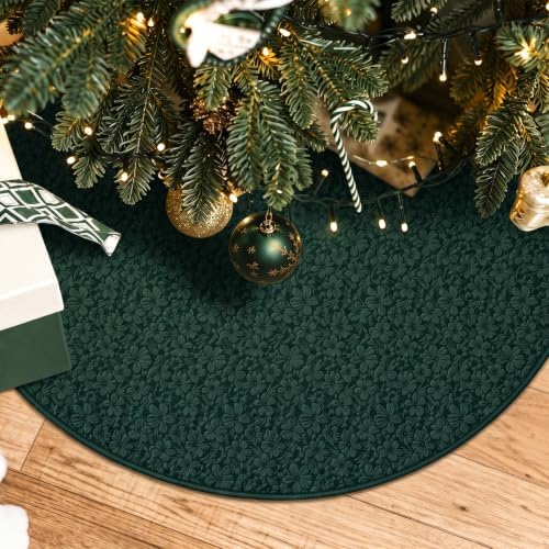 Skylety 48'' Christmas Tree Skirt Rug Embossing Xmas Tree Skirt, Green - Image 4