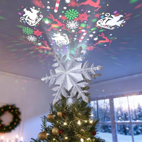 DG-Direct Christmas Tree Topper with 6 Rotating Projection Patterns, Silver by DG-Direct