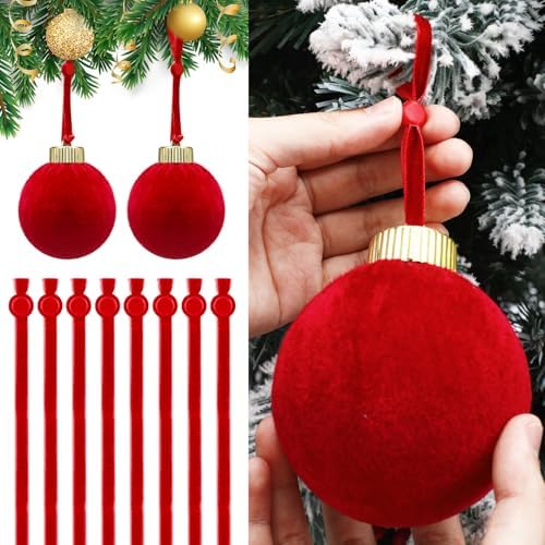 Daifunli 100 Pcs Christmas Velvet Ornament Strings Adjustable Ornament Hooks Non Slip Hangers Hooks Tree for Christmas Tree Decorations(Red) by Huiinen