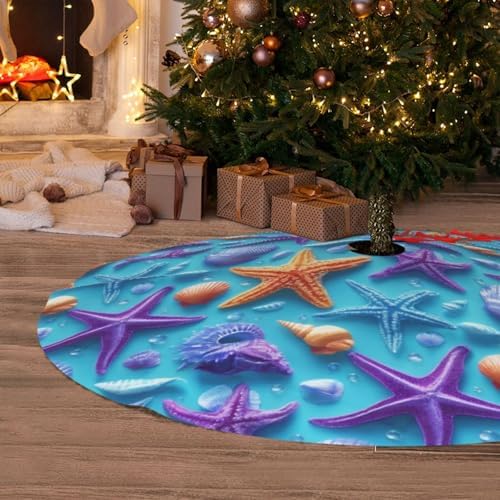 Coral Atarfish Traditional Christmas Tree Skirt Holiday Party Xmas Tree Skirt Mat Christmas Ornaments Decoration 36 Inch - Image 5