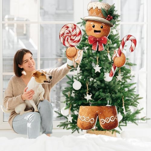 Soulchen 4 Pcs Gingerbread Christmas Tree Topper Gingerbread Christmas Tree Decorations Peppermint Candy Head Arms and Legs Ornament for Xmas Gift Indoor Holiday Party Decor Home Supplies - Image 4