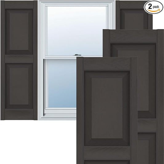Ekena Millwork Lifetime Vinyl LP2S12X03900TG Standard Two Equal Panel Vinyls, Raised Panel Vinyl Shutters, w/Installation Shutter-Lok's & Matching Screws (Per Pair), 12'W x 39'H, Tuxedo Grey