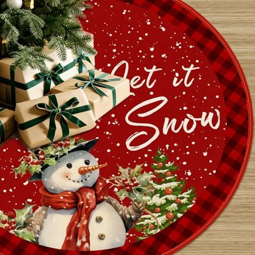 Christmas Tree Skirt 48 Inch Red Rustic Snowman Xmas Tree Skirts Mat with Snowflake Design for Merry Christmas Xmas Holiday Party Decorations Indoor Outdoor Home Decor by Unknown