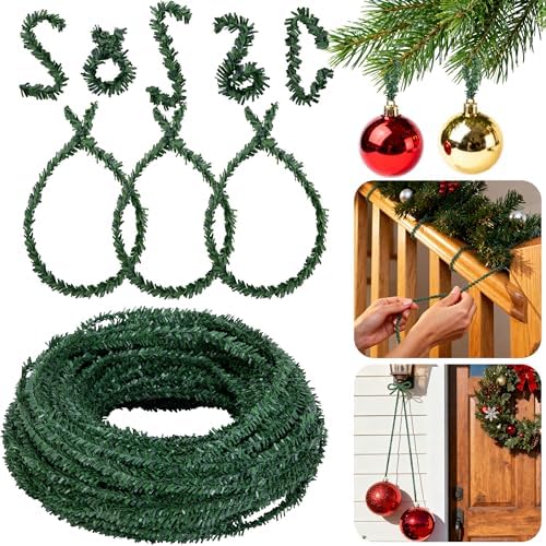 100' Christmas Artificial Pine Wire Garlands, Flexible Greenery Roping Ties by codree
