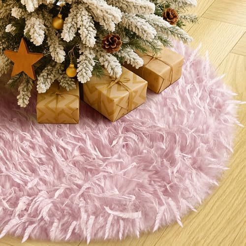 Pink Tree Skirts 20 Inches Snow Plush Christmas Tree Skirt Thick Fluffy Faux Fur Xmas Tree Mat for Xmas Tree Decorations and Ornaments by Amidaky