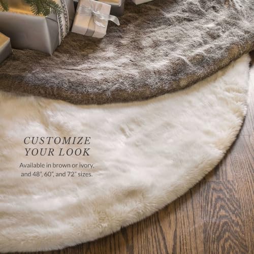 Balsam Hill Lodge Faux Fur Christmas Tree Skirt - Premium Rustic and Luxurious Fur Accents in Brown and Ivory for Tree Decor, Brown, 72" - Image 7