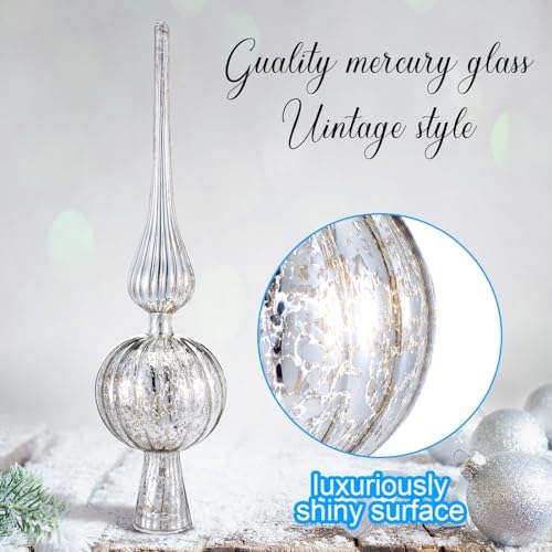 Gejoy 12" Mercury Glass Christmas Tree Topper,Classic,Sliver - Image 4